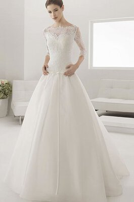 Elegante Vestido de Novia de Corte-A de Manga de longitud 3/4 de Botón de Barco