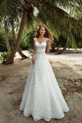 Abito da Sposa con Perline Semplice con Applique A-Line Lungo A Terra