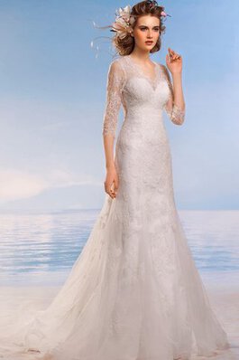 Abito da Sposa A Terra in pizzo Elegante Spazzola Treno A-Line conservatore