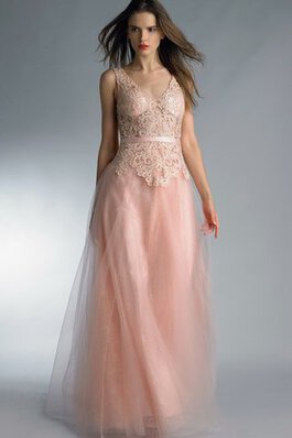 Robe de bal en organza de col en v avec décoration dentelle avec perle en tulle