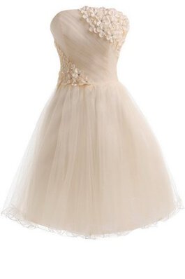 Abito Laurea in Tulle con Perline con Fiore A-Line con Increspature Naturale