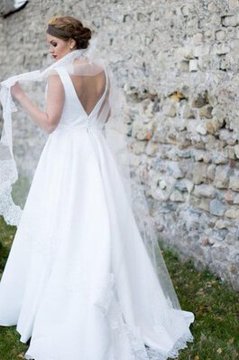 Abito da Sposa Spazzola Treno A Terra con Piega Senza Maniche A-Line Cerniera