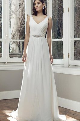 Abito da Sposa con Piega in Chiffon stravagante V-Scollo Senza Maniche Naturale