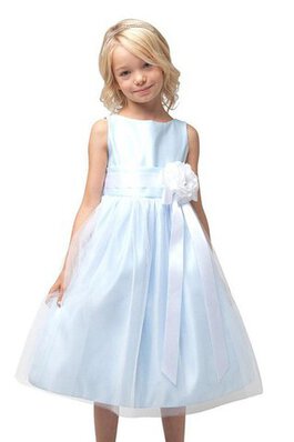 Robe de cortège enfant plissé avec nœud à boucles avec fleurs a-ligne