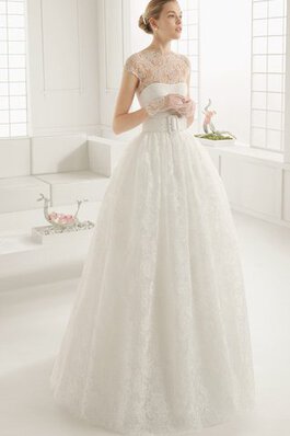 Abito da Sposa Formale con Manica Corte Vintage a Sala Shiena Sheer A Terra