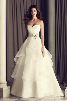 Elegante Vestido de Novia en Organza de Abalorio de Escote sin tirantes