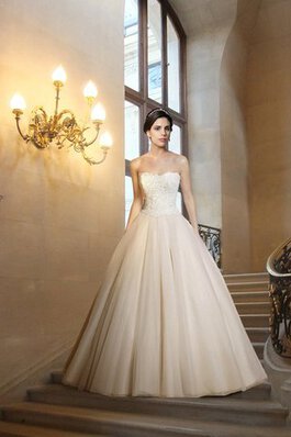 Abito da Sposa Senza Maniche con Perline in Organza Coda A Strascico Corto Cuore Naturale