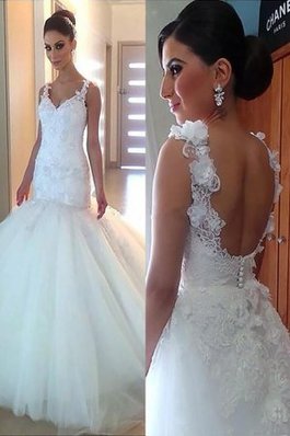 Abito da sposa sensuale angelico in tulle convenzionale con bottone lunghi