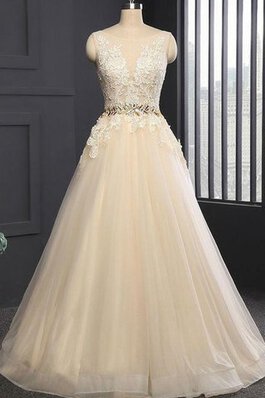 Robe de mariée brillant naturel en tulle appliques sans dos