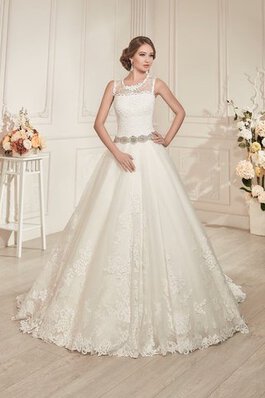 Abito da Sposa con Perline con Applique Allacciato retro Naturale A-Line