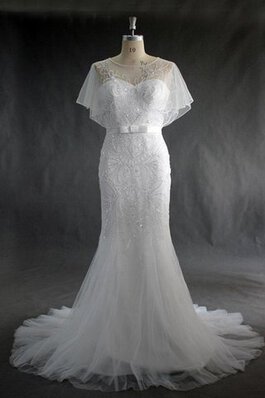 Robe de mariée impressioé avec manche courte de traîne moyenne textile en tulle