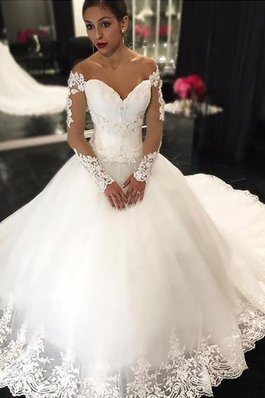 Abito da Sposa in Tulle Elegante con Applique Fuori dalla spalla Senza Maniche