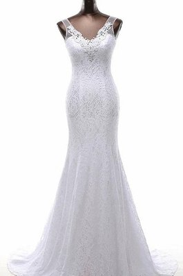 Abito da Sposa V-Scollo lusso con Applique in pizzo Allacciato Spazzola Treno