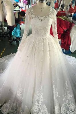 Abito da Sposa con paillette tradizionale in Tulle con Bottone con Applique Elegante