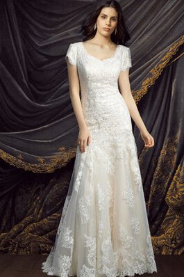 Abito da Sposa tradizionale Semplice Cerniera Elegante con Piega A-Line