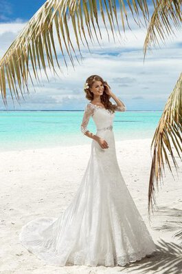 Abito da Sposa Elegante Allacciato Sirena Lungo V-Scollo a Spiaggia