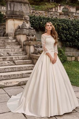 Vestido de Novia de Corte Evasé de Fajas de Cola Corte de Manga de longitud 3/4 de Lazos