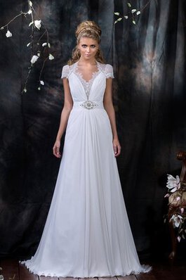 Abito da Sposa V-Scollo in pizzo Naturale in Chiffon a riva Formale E Informale