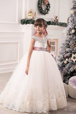 Abito da Cerimonia Bambini con Nastro Ball Gown Senza Maniche in Tulle Naturale