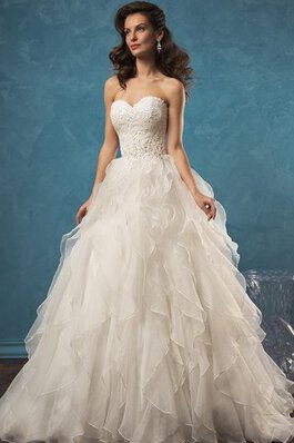 Robe de mariée de lotus avec perle avec décoration dentelle de col en cœur appliques