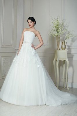 Abito da Sposa A-Line Semplice in Organza con Applique Senza Maniche Coda A Strascico Corto