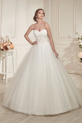 Robe de mariée avec perle textile en tulle col en forme de cœur ruché manche nulle