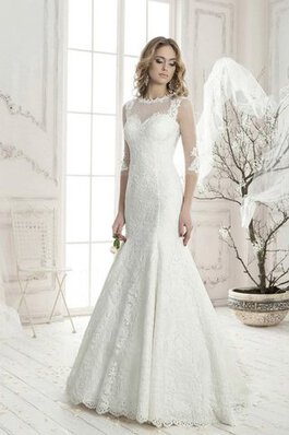 Abito da Sposa con Tre Quarti Lunghezza Maniche largo in pizzo Naturale con Applique Sirena