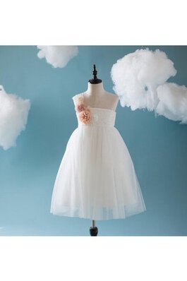 Abito da Cerimonia Bambini Senza Maniche alta vita in Tulle con Fiore radiosa con Increspature