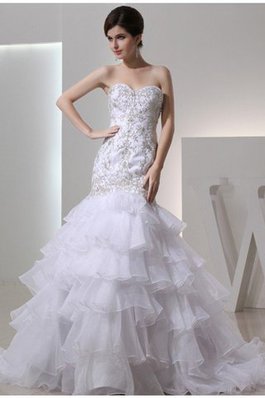 Sencillo Vestido de Novia de Corte Sirena en Organza de Abalorio de Imperio Cintura