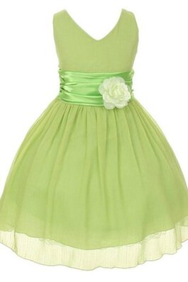 Abito da Cerimonia Bambini V-Scollo in Tulle con Fiore Senza Maniche con Piega