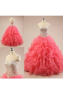 Abito Quinceanera in Pizzo Cuore con Perline Allacciato in pizzo Ball Gown