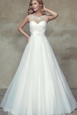 Abito da Sposa Tondo con Fiore in Tulle A-Line con Criss-cross in Raso