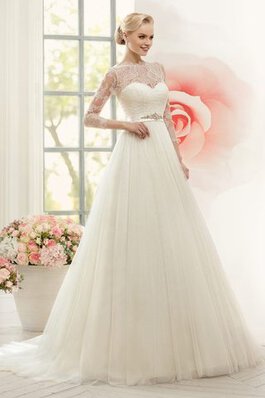 Abito da Sposa con Nastro A-Line classico con Perline A Terra conservatore