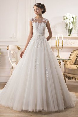 Robe de mariée naturel plissage en tulle au niveau de cou appliques