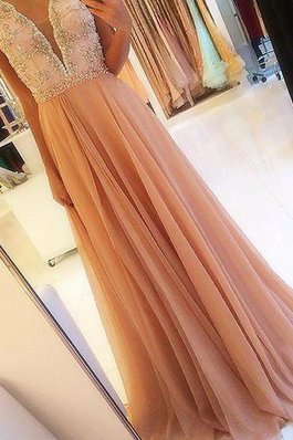 Robe de bal naturel jusqu'au sol manche nulle avec perle en chiffon