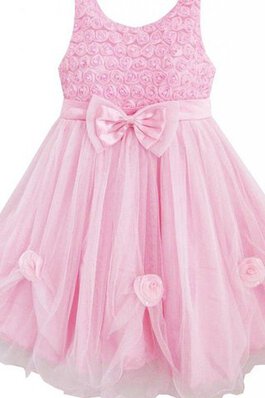 Abito da Cerimonia Bambini in Tulle con Fiore con Perline A-Line Cerniera con Increspature