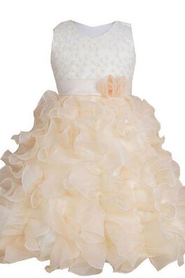 Abito da Cerimonia Bambini con Increspature con Fusciacca Tondo in Tulle Naturale con Applique