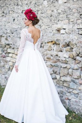 Abito da Sposa in Raso in pizzo Naturale A Terra A-Line con Maniche Lunghe