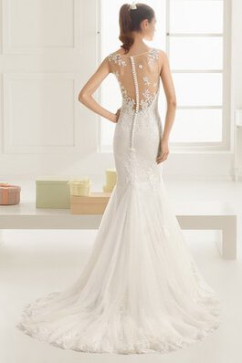 Abito da Sposa Sirena con Applique con Bottone in Pizzo Senza Maniche Semplice