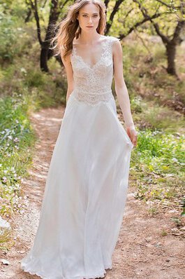 Abito da Sposa in pizzo A Terra con Perline Tubino Profondo V-scollo A-Line