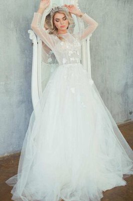 Abito da Sposa retro Spazzola Treno A-Line con Applique a riva con Seghettato