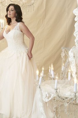 Abito da Sposa con Applique Ball Gown Spazzola Treno A-Line retro in Tulle