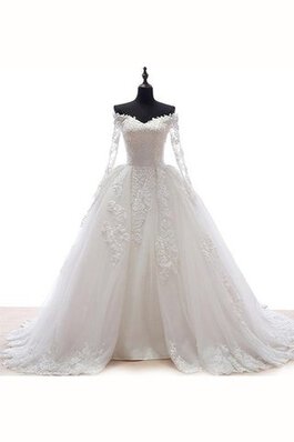 Robe de mariée naturel de col en cœur en organza en tulle decoration en fleur