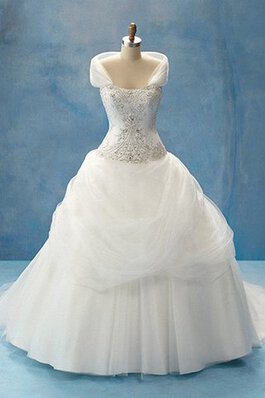 Moderno Vestido de Novia de Plisado de Cintura Baja de Abalorio de Hasta el suelo