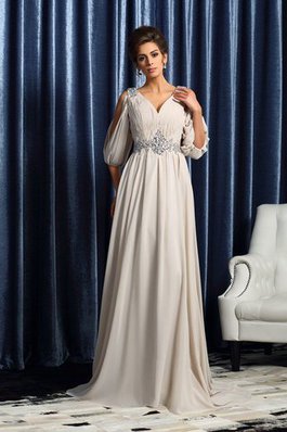 Abito mamma Sposa in Chiffon con Perline Lungo V-Scollo Cerniera