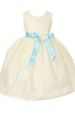 Robe de cortège enfant naturel en dentelle de longueur à genou avec nœud col u profond