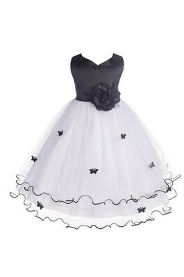 Abito da Cerimonia Bambini con Fiocco con Fiore A-Line in Tulle Senza Maniche