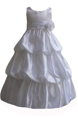 Abito da Cerimonia Bambini in Taffeta Senza Maniche con Increspature con Fiore A-Line