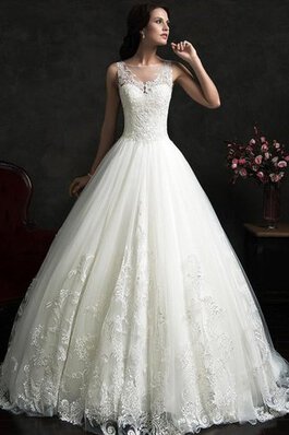 Abito da Sposa in pizzo in Tulle Senza Maniche A-Line Romantico Coda A Strascico Cappella