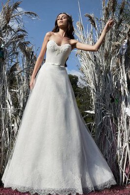 Abito da Sposa con Applique Senza Maniche Naturale in Pizzo in pizzo Allacciato